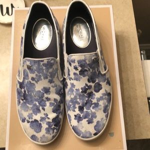Michael kors blue floral slip ons